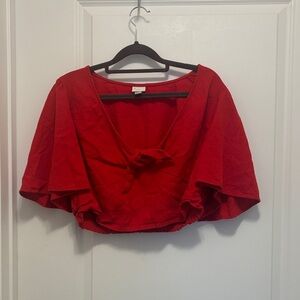A New Day linen Red Crop Top smock puff sleeve xl holiday knot